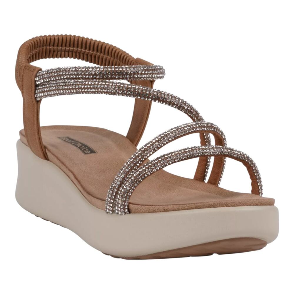 GC Shoes Women's Emory Embellished Strappy Wedge Sandals Gold Brown Size 7